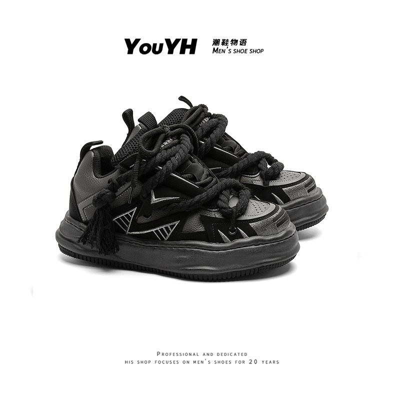 男生鞋子黑色厚底面包鞋男女款潮流板鞋系带休闲鞋鞋子男潮鞋百搭