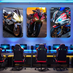 马奎斯机车摩托车局部亮灯挂画摩托俱乐部客厅壁画卧室墙面装饰画