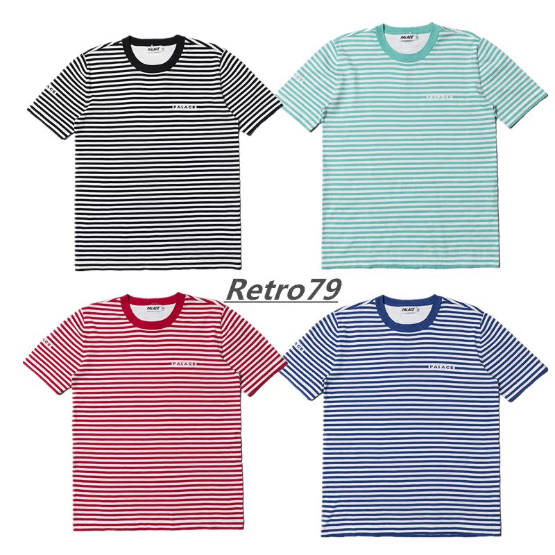 18SS欧美潮PALACE情侣宽松条纹滑板AQUABAT T-SHIRT T桖条纹短袖