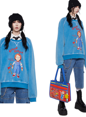 dollskill正品代购秋冬卫衣抓绒内里落肩款印花卡通运动衫