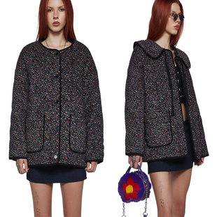 Delias正品 秋冬女士可拆卸领口蝴蝶结印花帐篷领外套 代购