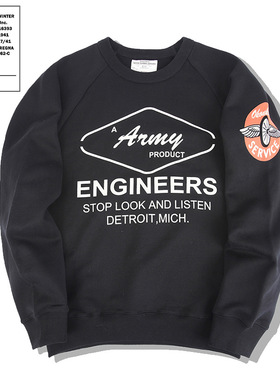 AK男装集市店阿美咔叽重磅520克插肩袖印花毛圈底厚款套头卫衣