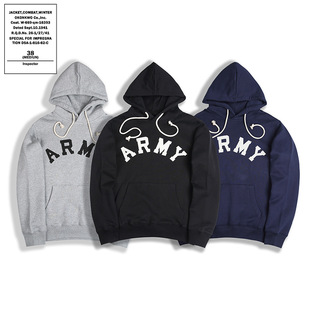 AK男装集市店520克重磅轻抓绒毛圈底ARMY套头卫衣印花连帽帽衫