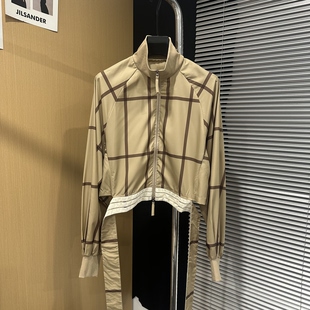卡其格纹短款立领外套女春设计感飘带收腰小个子宽松防晒夹克上衣
