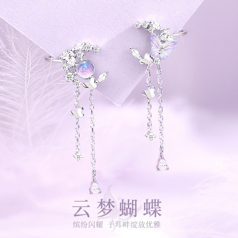 蝴蝶月亮纯银无耳洞耳夹防过敏图片
