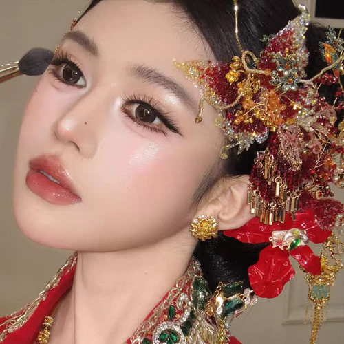 新娘饰品红色水晶碎钻蝴蝶单支发钗发簪发钗秀禾旗袍配饰高级发饰