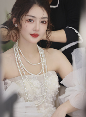 新娘配饰珍珠链条多层项链超仙唯美复古造型时尚气质结婚拍照饰品