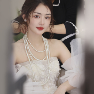 新娘配饰珍珠链条多层项链超仙唯美复古造型时尚气质结婚拍照饰品