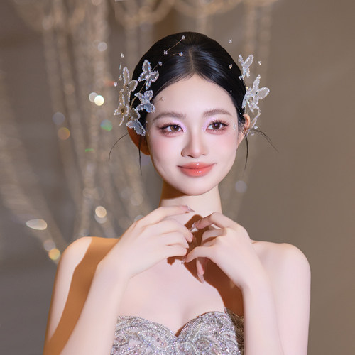 新娘婚礼氛围感晚会头饰惊艳蝴蝶发夹高级感温柔气质礼服婚纱配饰