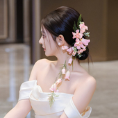 森系手工浪漫粉色新娘仿真花朵发饰超仙甜美婚纱礼服配饰减龄发饰