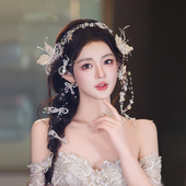 新款 婚纱新娘头饰超仙韩系精致甜美蝴蝶透明水晶公主减龄婚礼发饰