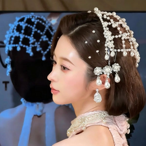 新娘赫本风珍珠发箍复古婚礼大气高级感水滴流苏婚纱礼服造型发饰