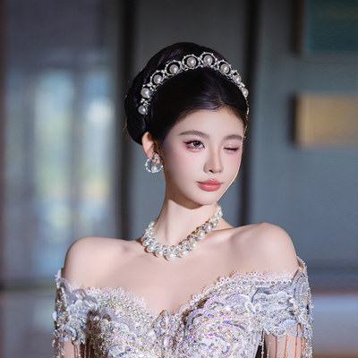 新娘轻奢手工珍珠皇冠超仙小众法式减龄公主婚礼生日婚纱礼服王冠