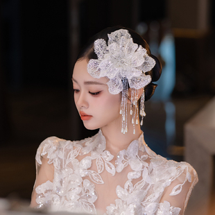复古新娘头饰蕾丝手工水晶亮片花朵流苏结婚礼服婚纱旅拍写真配饰
