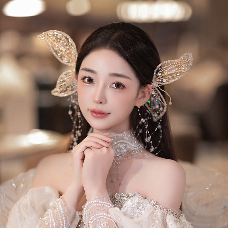 新娘头饰唯美超仙森系精灵耳环水晶发夹蝴蝶翅膀流苏立体婚纱配饰使用感如何?