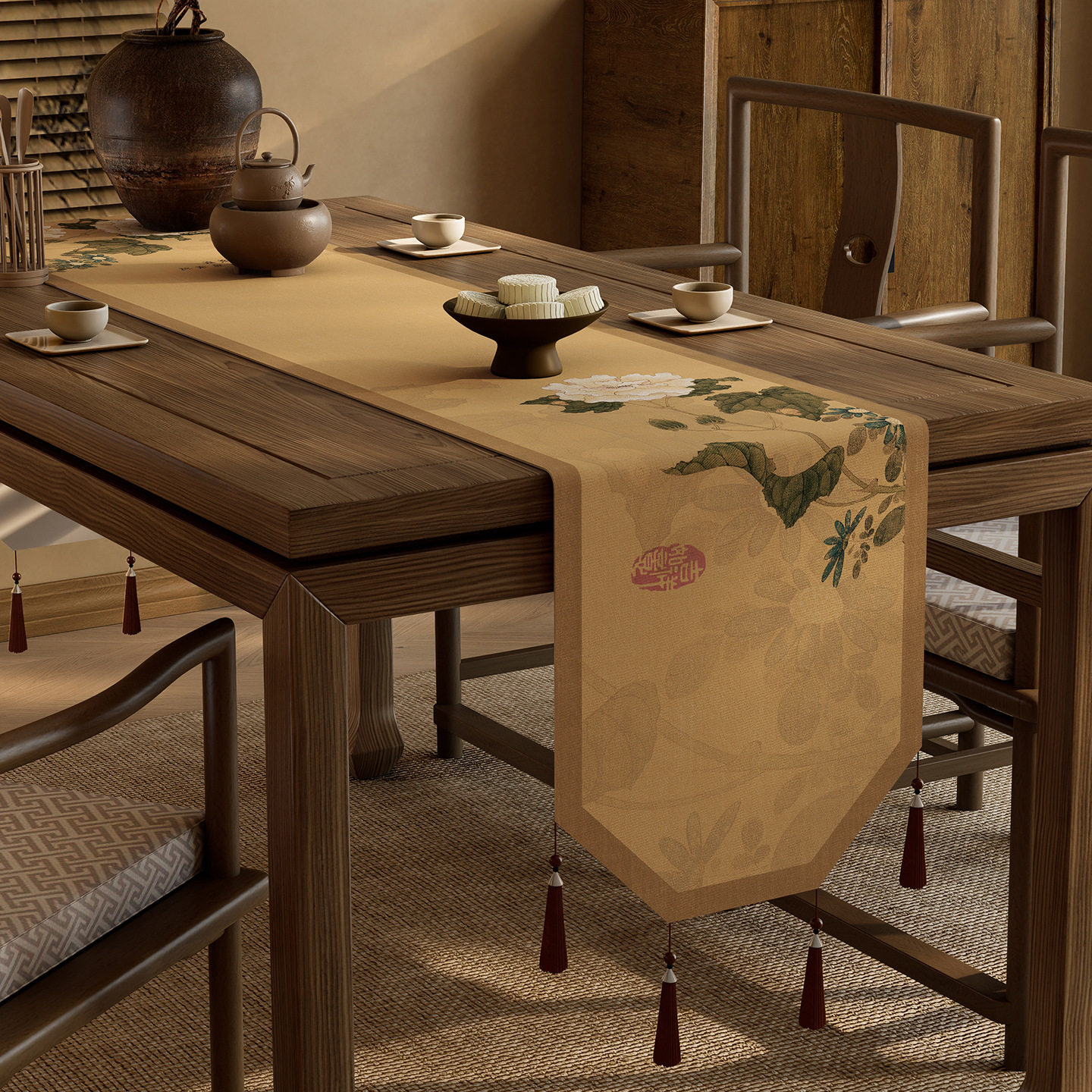 新中式禅意防水长条茶席桌旗