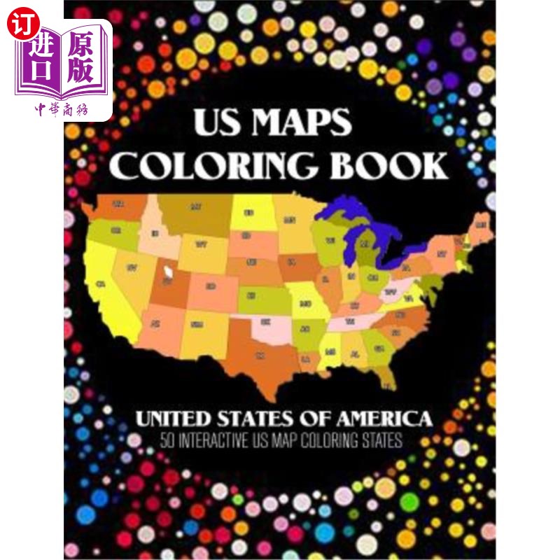 海外直订US Map Coloring Book: 50 Interacive US Map Color States with Pins 美国地图着色书：50个带图钉的美国地图颜色