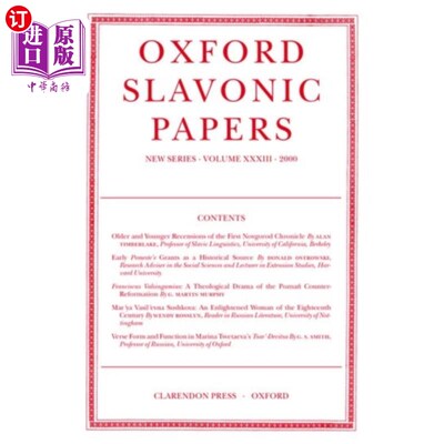 海外直订Oxford Slavonic Papers: Volume XXXIII (2000) 牛津斯拉夫语论文:卷三十三(2000)