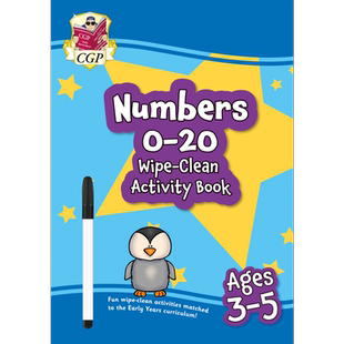 预售 英国原版CGP教辅 New Numbers 0-20 Wipe-Clean Activity Book 新版 0-20 数字可擦式活动手册 3-5岁 附笔【中商原版】