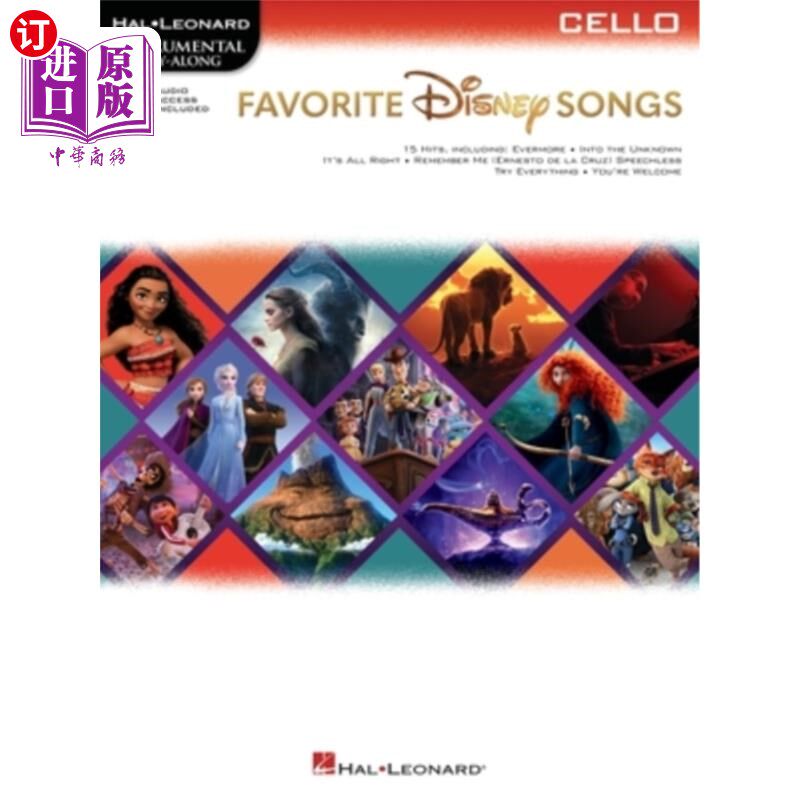 海外直订Favorite Disney Songs: Instrumental Play-Along for Cello 最受欢迎的迪士尼歌曲:大提琴器乐演奏
