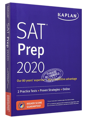 现货 卡普兰SAT备考2020 英文原版 SAT Prep 2020: 2 Practice Tests + Proven Strategies + Online【中商原版】
