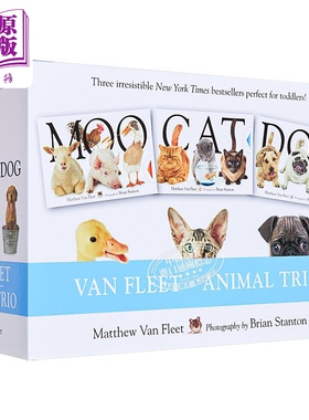 Moo Cat Dog 家畜猫狗 大厚开本纸板触摸操作书3册盒装 英文原版 幼儿启蒙认识 立体书 启蒙大师Matthew Van Fleet