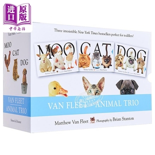 幼儿启蒙认识 Fleet Dog Van 启蒙大师Matthew 立体书 英文原版 大厚开本纸板触摸操作书3册盒装 家畜猫狗 Cat Moo