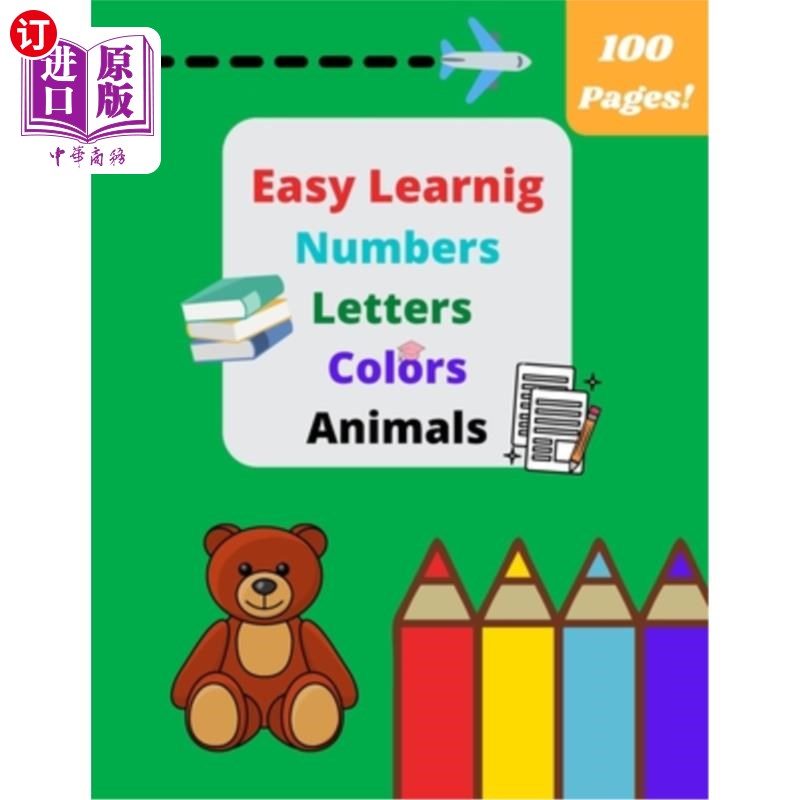 海外直订Easy Learning: coloring book School for kids ages 4-6 6-8 Animals Numbers Letter 简单学习:涂色书学校