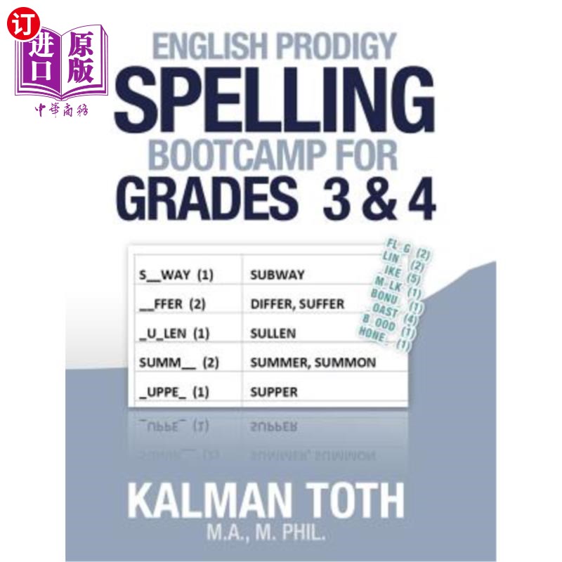 海外直订English Prodigy Spelling Bootcamp For Grades 3 & 4 三年级和四年级英语天才拼写训练营