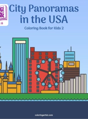 海外直订City Panoramas in the USA Coloring Book for Kids 2 美国儿童涂色书中的城市全景2