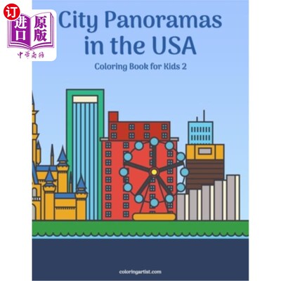 海外直订City Panoramas in the USA Coloring Book for Kids 2 美国儿童涂色书中的城市全景2