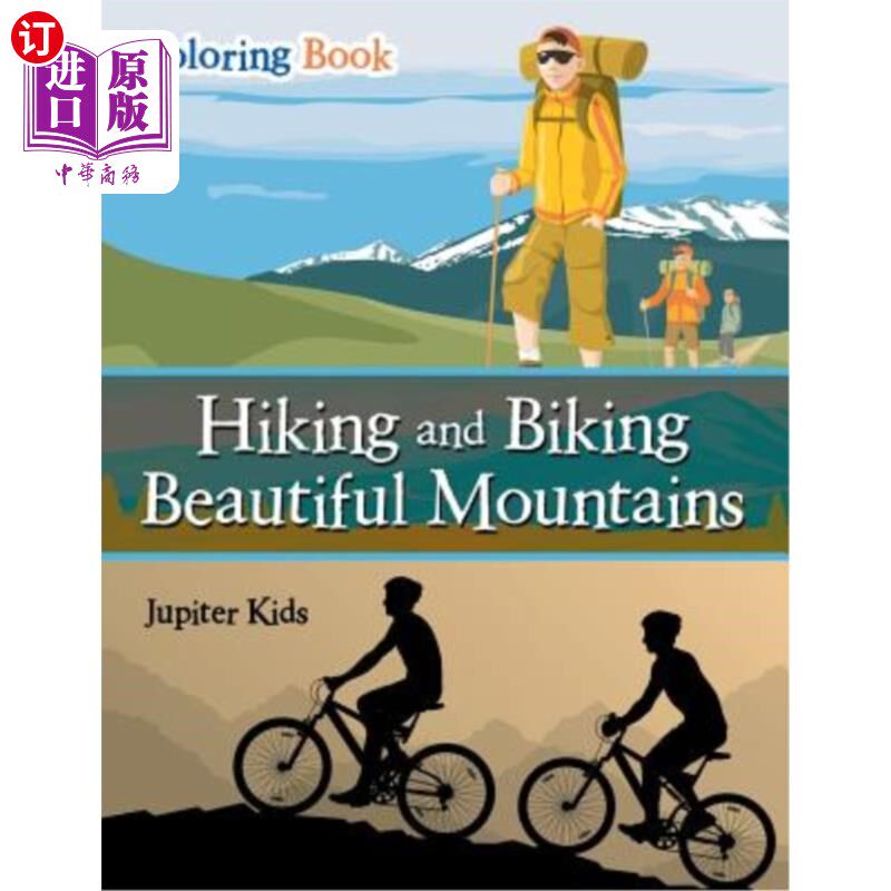 海外直订Hiking and Biking Beautiful Mountains Coloring Book 徒步旅行和骑自行车美丽的山彩色书籍