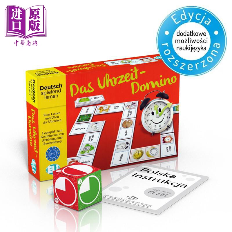 现货 德文原版卡牌纸牌语言游戏 新版 Das Uhrzeit Domino gra językowa 时间多米诺骨牌 学习德语词汇 初级A1【中商原版】