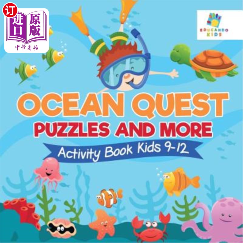 海外直订Ocean Quest Puzzles and More Activity Book Kids 9-12 海洋探索拼图和更多活动书儿童9-12