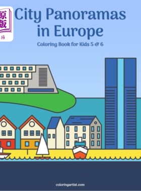 海外直订City Panoramas in Europe Coloring Book for Kids 5 & 6 欧洲城市全景图画书给5岁和6岁的孩子