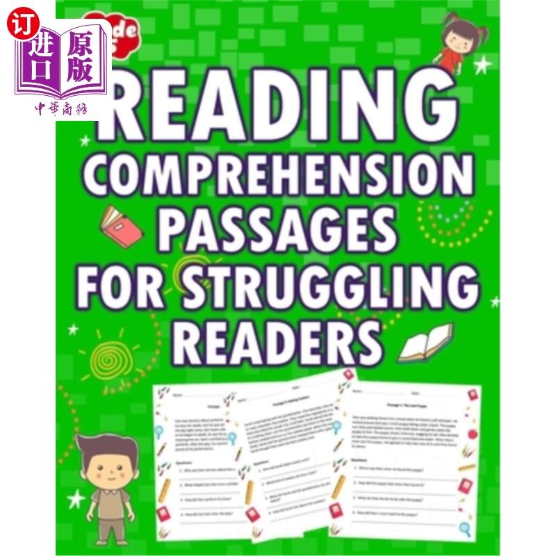 海外直订Reading Comprehension Passages: For Struggling Readers Grade 2-5 阅读理解文章：适合2-5年级的困难读者
