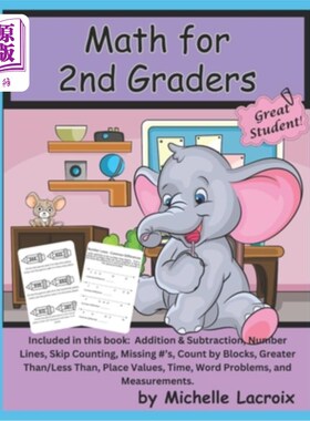 海外直订Math for 2nd Graders: Addition & Subtraction, Number Lines, Skip Counting, Missi 二年级数学：加减法，数轴，