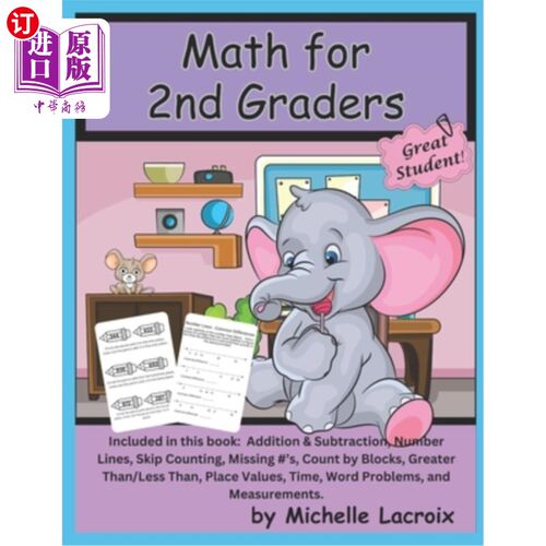 海外直订Math for 2nd Graders: Addition & Subtraction, Number Lines, Skip Counting, Missi 二年级数学：加减法，数轴，