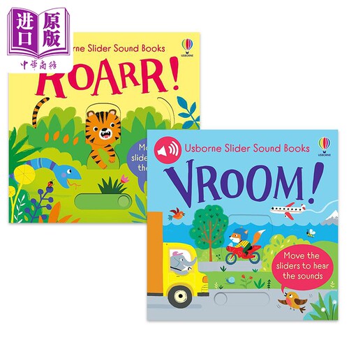Slider Sound Books 滑动发声书2册套装 低幼儿童启蒙绘本纸板书 动物叫声Roarr 交通工具Vroom 英文原版进口图书【中商原版?