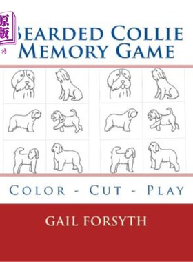 海外直订Bearded Collie Memory Game: Color - Cut - Play 胡子牧羊犬记忆游戏：颜色-切割-玩