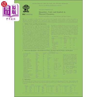 海外直订Concise Summary of Quantities, Units and Symbols... 物理化学中的量、单位和符号简明总结