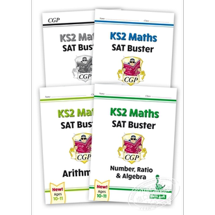 现货 英国CGP原版 KS2 Maths SAT 小学5-6年级数学综合训练套装4册第二册算术+数字+比率+代数+几何+测量+统计+答案本10-11岁