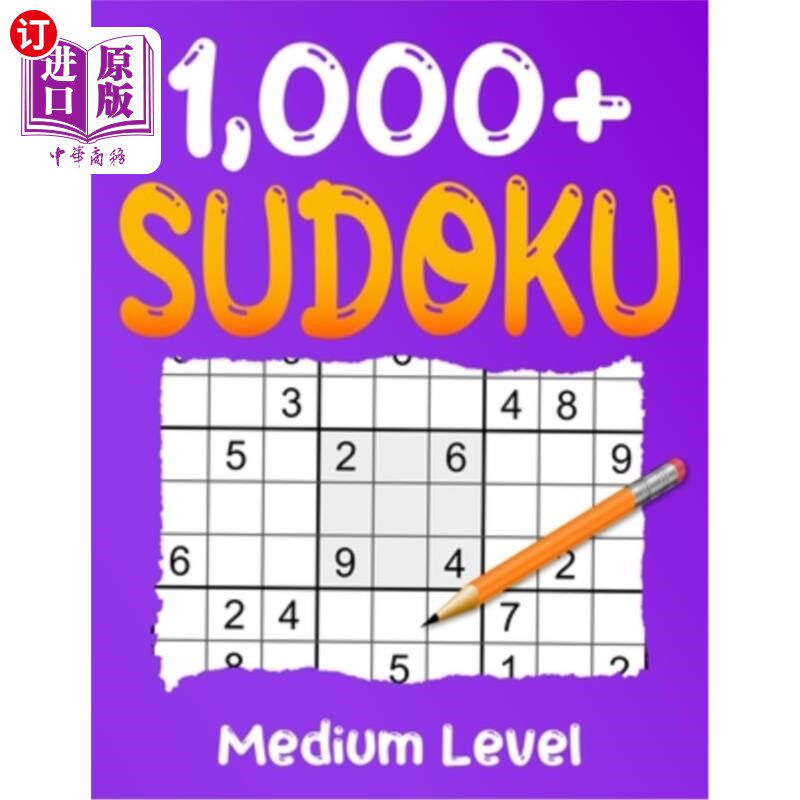 海外直订1000+ Medium Sudoku Puzzle Book: Puzzles with Solutions for Adults 1000+中等数独谜书:谜题与成人的解决方案