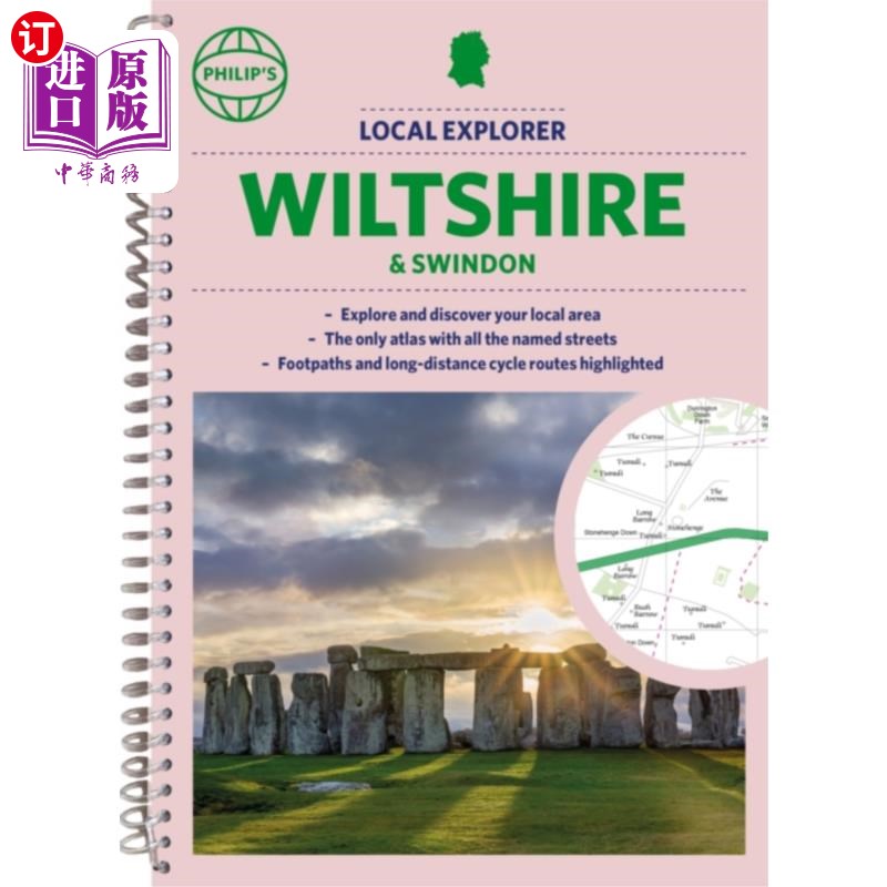 海外直订Philip's Local Explorer Street Atlas Wiltshire a... 菲利普本地探险家街阿特拉斯威尔特郡和斯文顿