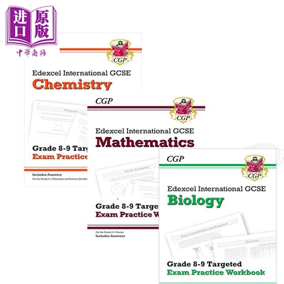 预售 英国CGP原版爱德思生物学化学数学KS4 8-9年级考试练习套装3册附答案【中商原版】