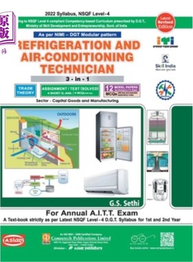 海外直订Refrigeration & AC 3-In-1 Th./Asst./Model Papers (Nsqf -4 Syll.) 1st & 2nd Yr. 制冷和空调三合一设备/助理。/