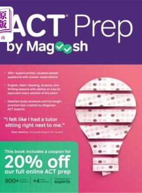海外直订ACT Prep by Magoosh: ACT Prep Guide with Study Schedules, Practice Questions, an ACT准备:ACT准