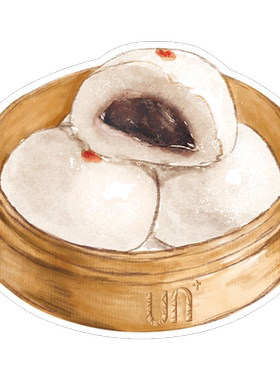 粤式早茶豆沙包水彩手绘点心异型
