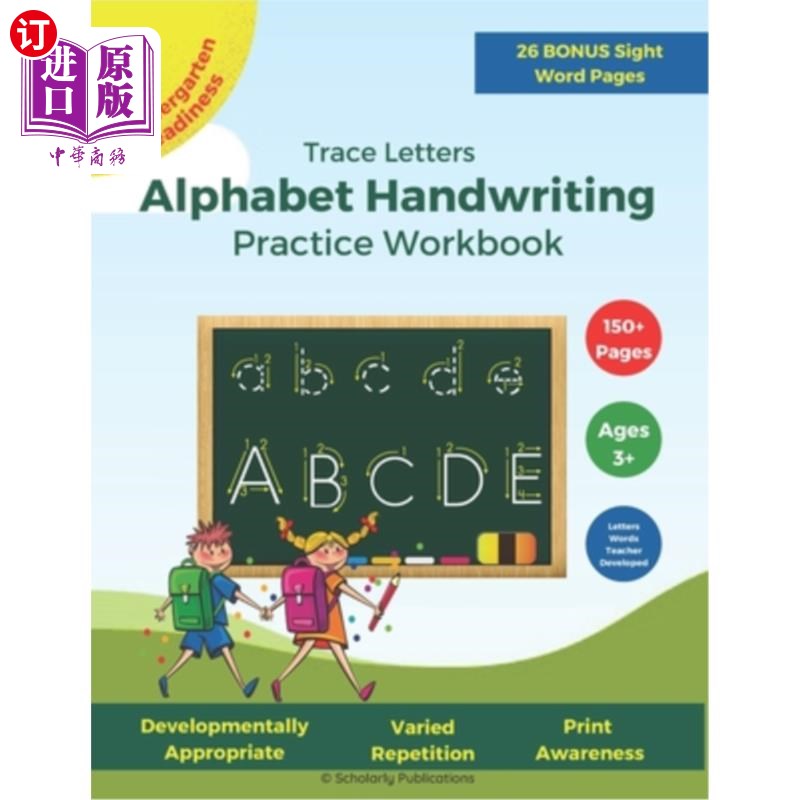 海外直订Trace Letters: Alphabet Handwriting Practice Workbook: For Kids ages 3-5+, Presc 痕迹字母:字母书写练习练习
