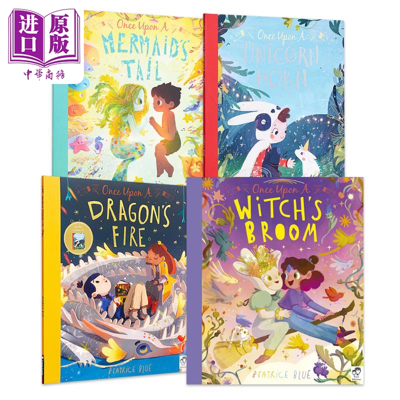 Beatrice Blue 儿童绘本4册套装 Once Upon a Unicorn独角兽 魔法师Witch 喷火龙Dragon 美人鱼Mermaids英文原版【中商原版】